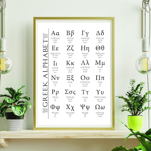Greek Alphabet Chart Poster Print | Greek Language Typeface Office Wall Art | Student Educational Digital Printable Scalable PDF JPG
