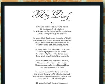 The Dash Poem by Linda Ellis Poem on Death Grief Quote | Etsy España