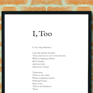 I, Too Sing America Langston Hughes Poem Poetry Digital Inspiration Print Wall Art Quote Instant DOWNLOAD A4 JPEG PDF image 2