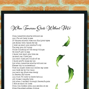 When Tomorrow Starts Without Me Printable Poem Digital Download Grief