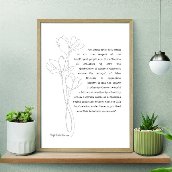 To Laugh Often and Much, Ralph Waldo Emerson, Poem, Comfort, Print. Wall Art, A4 PDF JPG, DIGITAL Instant Download, Emerson, Printable