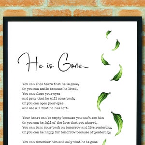He is Gone David Harkins Poem Funeral Grief Mourning Print Sympathy ...