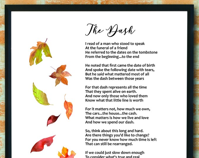 The Dash Poem by Linda Ellis Poem on Death Grief Quote - Etsy Ireland
