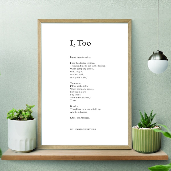 I, Too Sing America | Langston Hughes | Poem Poetry Digital | Inspiration | Print | Wall Art | Quote | Instant DOWNLOAD A4 JPEG PDF