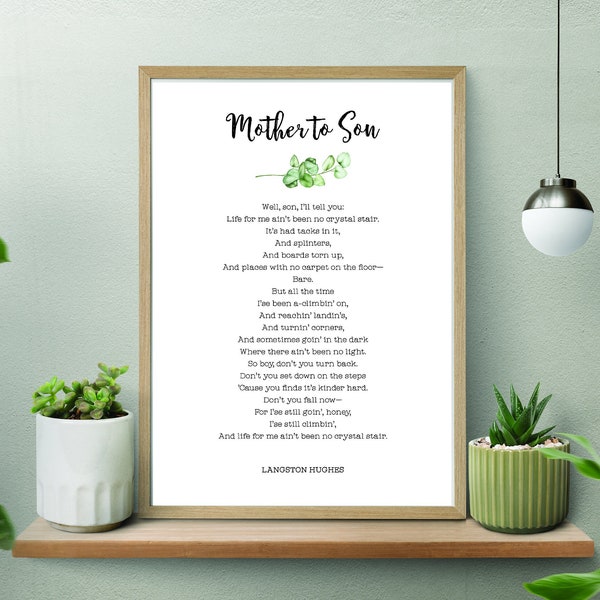 Langston Hughes Poem Print - Mother to Son, Poetry Wall Art Decor Poster Print  Instant Download | Re-sizeable | JPG | PDF