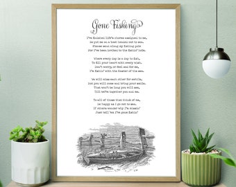 Gone Fishing Poem, Grief, Condolence Gift, Poetry Art Print, Bereavement, Sympathy, Delmar Pepper, Poem, DIGITAL download A4 | JPG | PDF