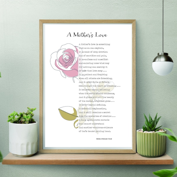 Mother's Day Poem, A Mother's Love by Helen Steiner Rice, Gift for Mother, Mom Poem, Poetry Wall Art A4 PDF JPG, DIGITAL instant download