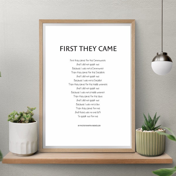 First They Came Then They Came For Me,  Martin Niemöller, Holocaust Poem, Racism Civil Human Rights, Instant Download, High res | JPG | PDF