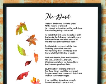 The Dash Poem by Linda Ellis Poem on Death Grief Quote - Etsy Finland