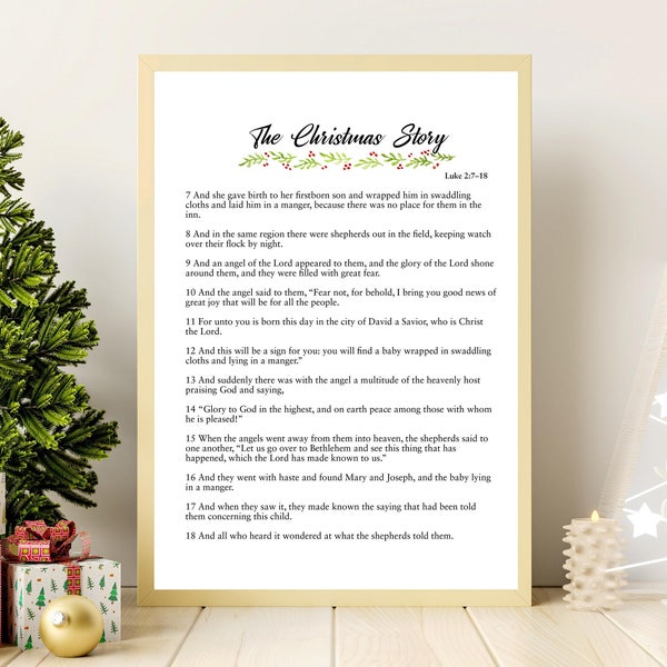 The Christmas Story | Luke 2:7-18 | Christmas Poem | Christmas Poster | Quote Print | Digital Download | Printable JPG & PDF, High Res