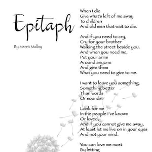 NCIS Poem on Death Epitaph Poem by Merrit Malloy When I Die Poem on