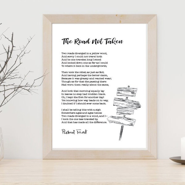 The Road Not Taken | Robert Frost | Poem | Choices | Road Less Travelled | Inspiring | Digital Print | Instant Download | A4 JPEG PDF