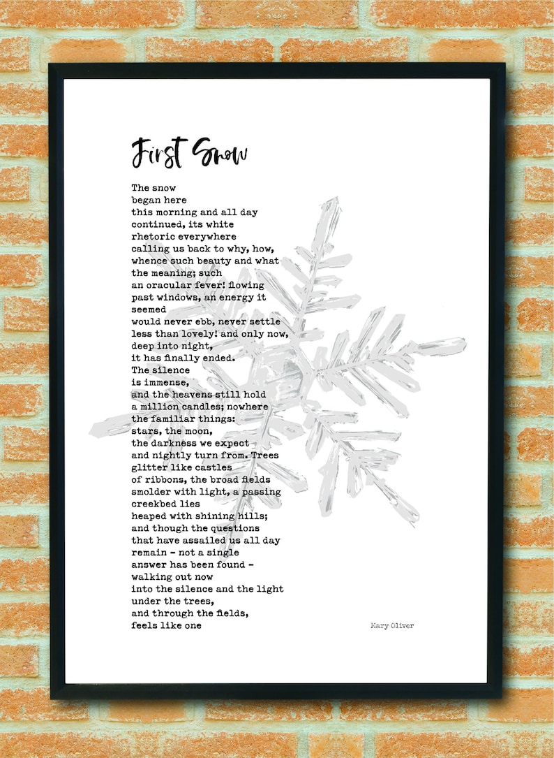 First Snow by Mary Oliver Poem Art Print Wall Art Poster A4 Etsy Ireland