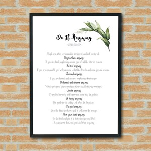 Do It Anyway Mother Teresa Digital Printable Poem A4, JPG/ PDF, Instant ...