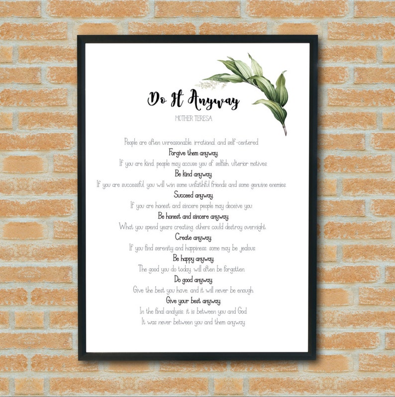 Do It Anyway Mother Teresa Digital Printable Poem A4 - Etsy