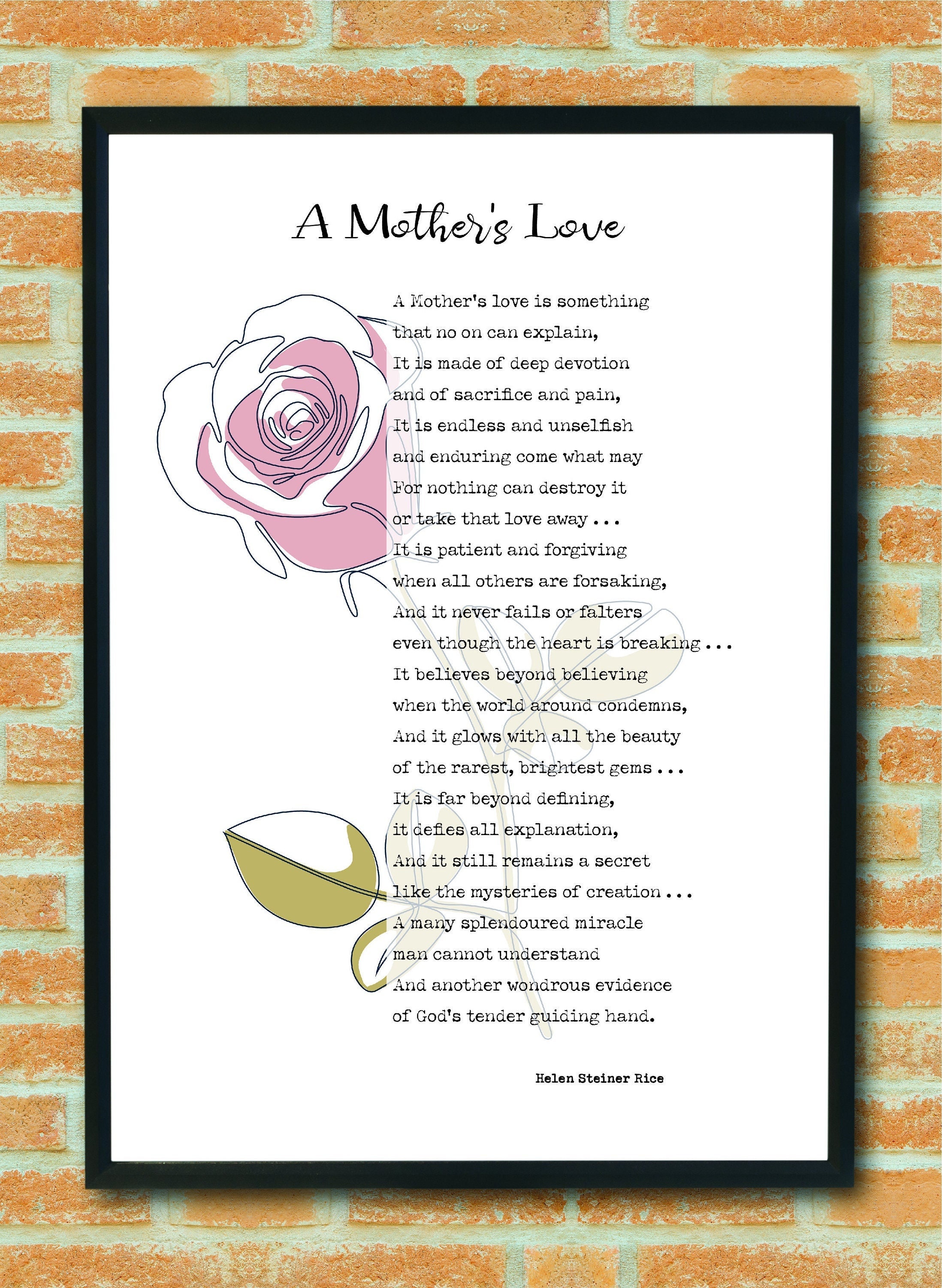 Mothers Day Poem A Mothers Love By Helen Steiner Rice T For Mother Mom Poem Poetry Wall Art 