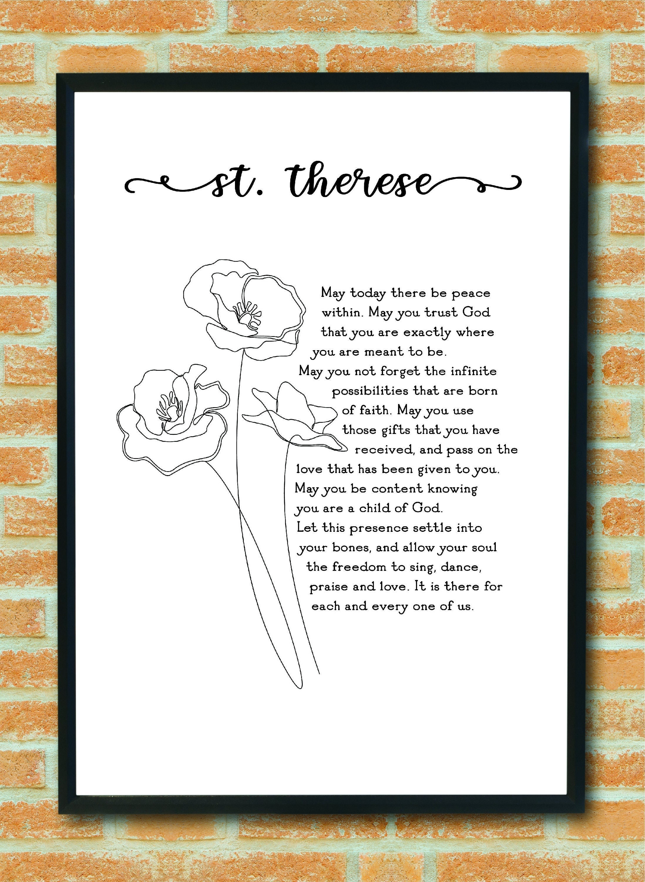 Prayer of St Therese May Today There Be Peace Within Etsy