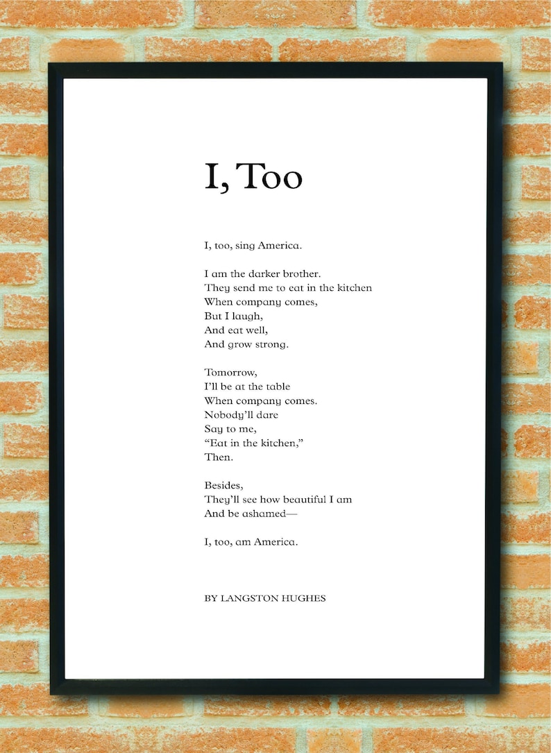 I, Too Sing America Langston Hughes Poem Poetry Digital Inspiration Print Wall Art Quote Instant DOWNLOAD A4 JPEG PDF image 2