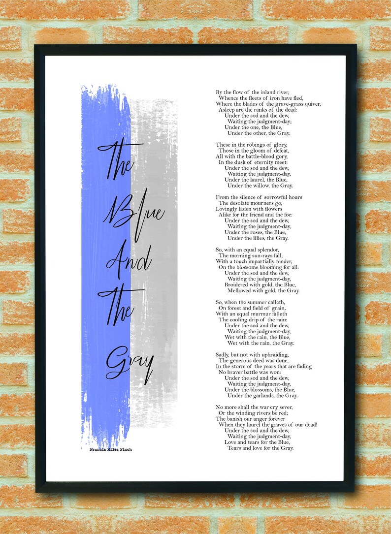 The Blue and the Gray Francis Miles Finch Poem About War Etsy