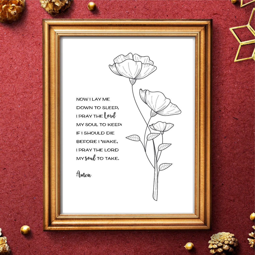 Bedtime Prayer Printable Wall Art, Now I Lay Me Down to Sleep, Nursery