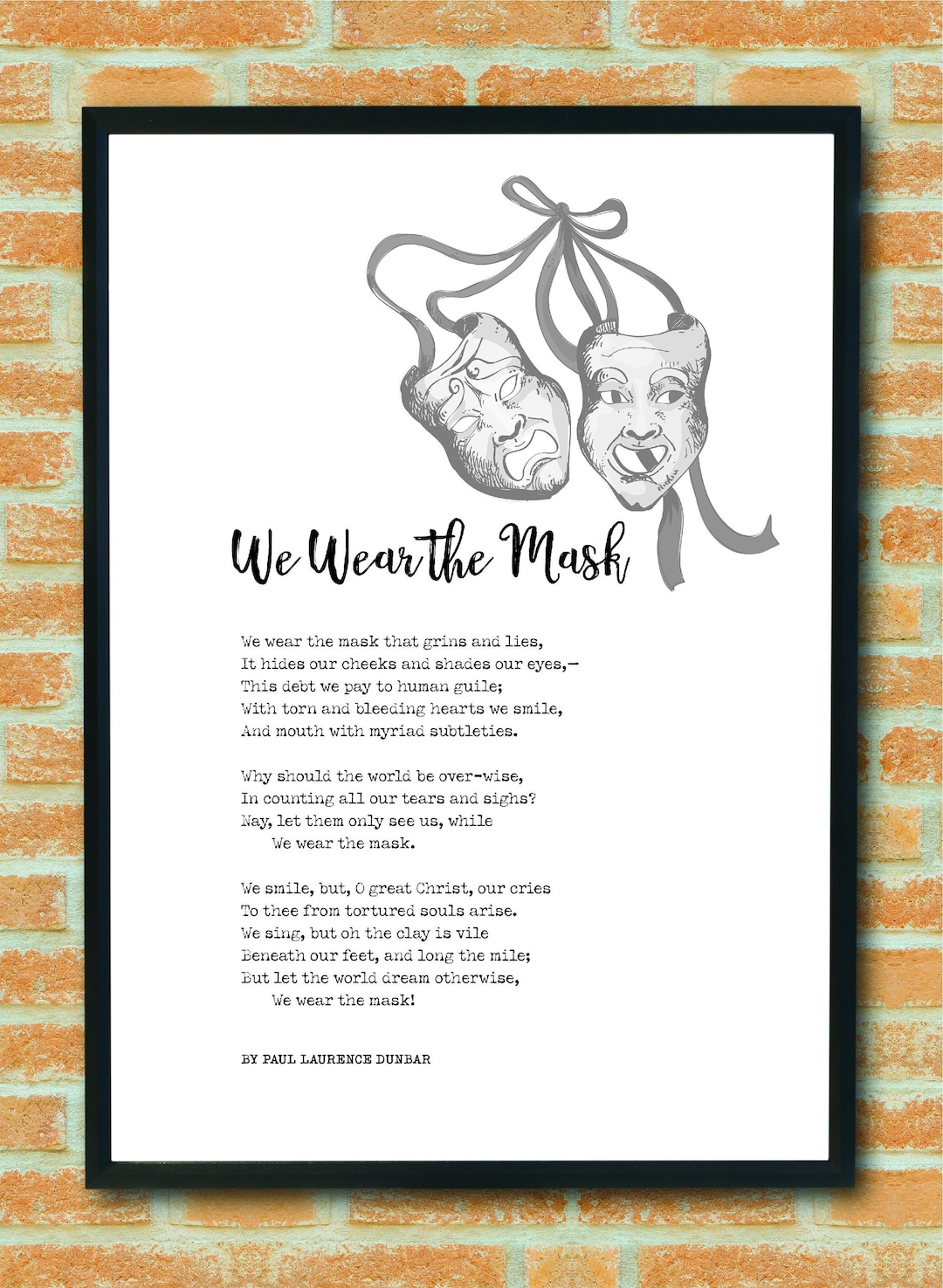 We Wear the Mask Poem by Paul Laurence Dunbar Poster Print Etsy