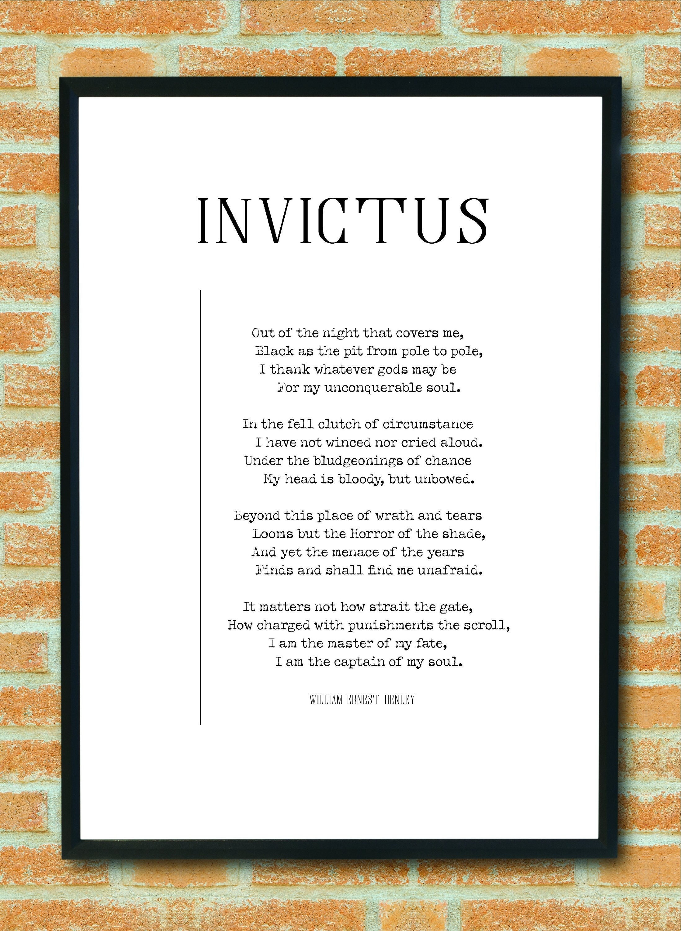 Invictus Poem Print by William Ernest Henley Invictus I Am Etsy