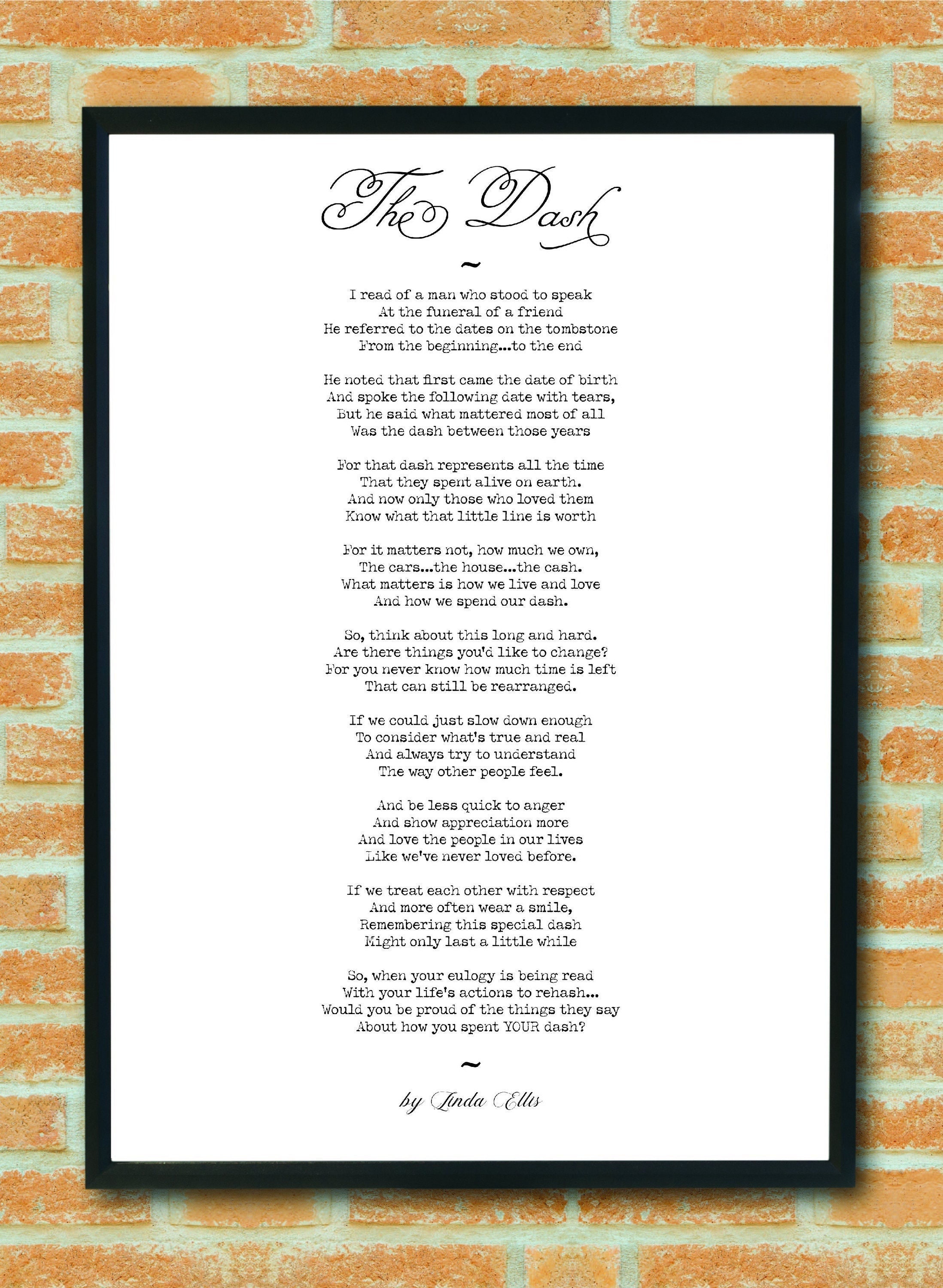 The Dash Poem by Linda Ellis Poem on Death Grief Quote Etsy Australia