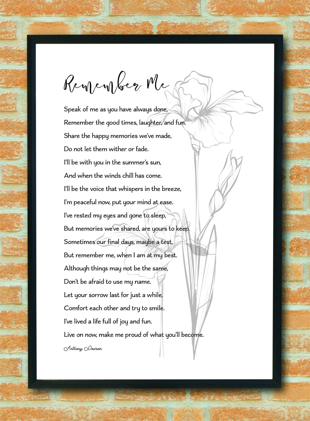 Remember Me Funeral Poem Memorial Gift Loved One Etsy