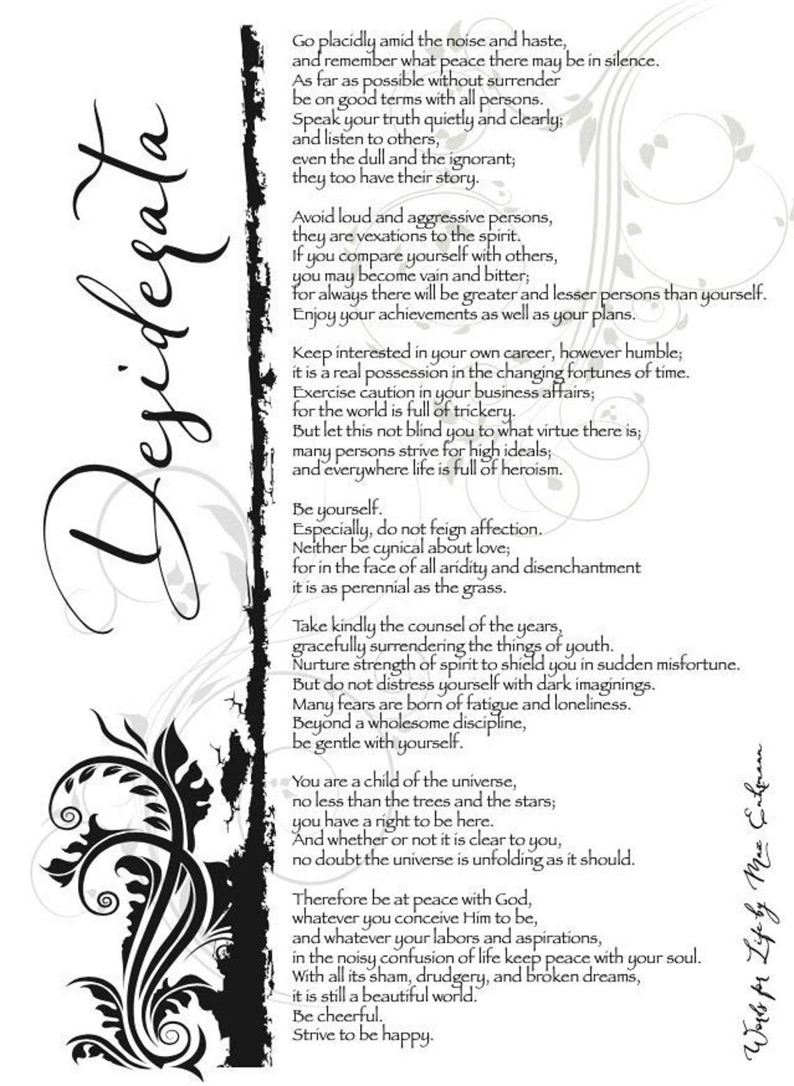 Desiderata by Max Ehrmann A4 Size JPG &amp; PDF Printable | Etsy