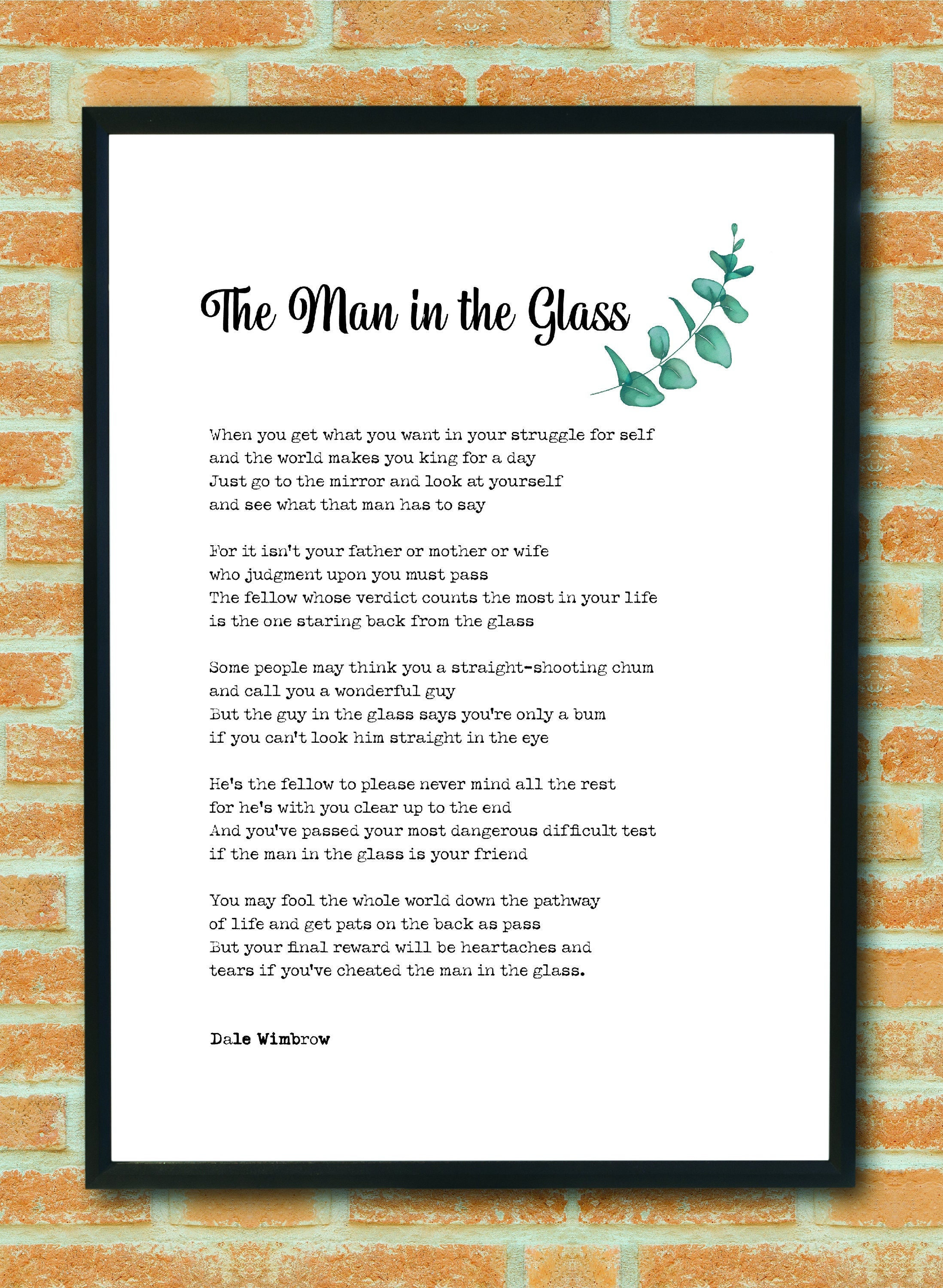 The Man in the Glass by Dale Wimbrow Poetry Printable the Etsy