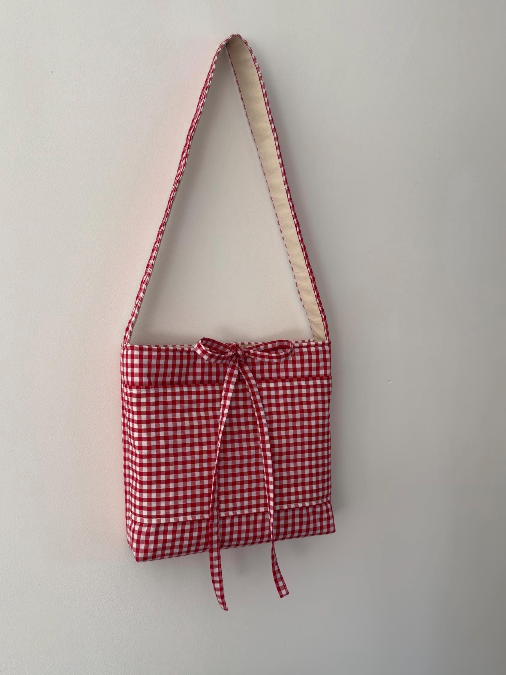Handmade Red and Cream Gingham Cross Body Bag Women's Shoulder