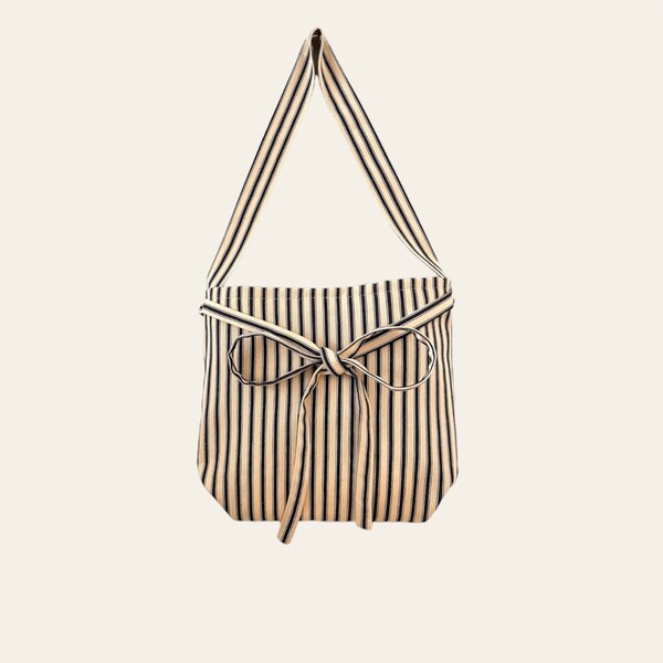 Handmade Striped cross body tote bag with fastening handbag bow bag