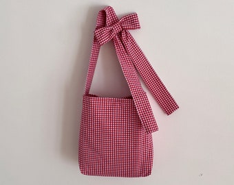 Bolso de mano vintage rojo y crema a cuadros con bolso de lazo con cierre de correa de lazo