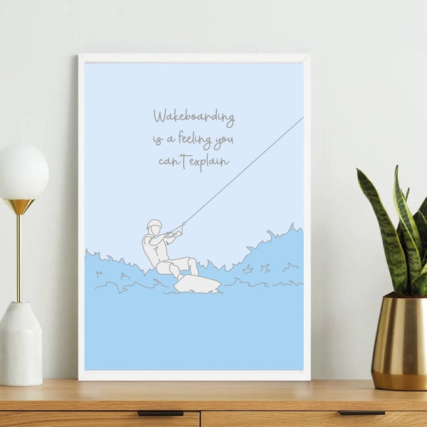 Wakeboarding poster - Wakeboard, wake life, wave, water sport A3/A4/A5 - Motivational quote - Great decoration and gift- Big Wave Ocean lake