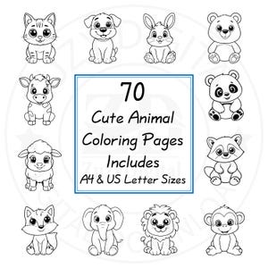Kawaii Animal Coloring Pages for Kids – Cute Printable PDF, Line Art for Children&#39;s Coloring Book