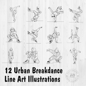 Breakdance Line Art Collection – 12 Urban Dance Illustrations for DIY Projects & Apparel