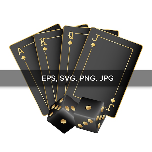 white background, black playing cards and gold print, eps, svg, png and jpg file, 300 dpi Digital Download - Printable Silhouette. Code: 168