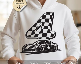 Race Car 4th Birthday SVG: Number Four Clipart (Digital Download