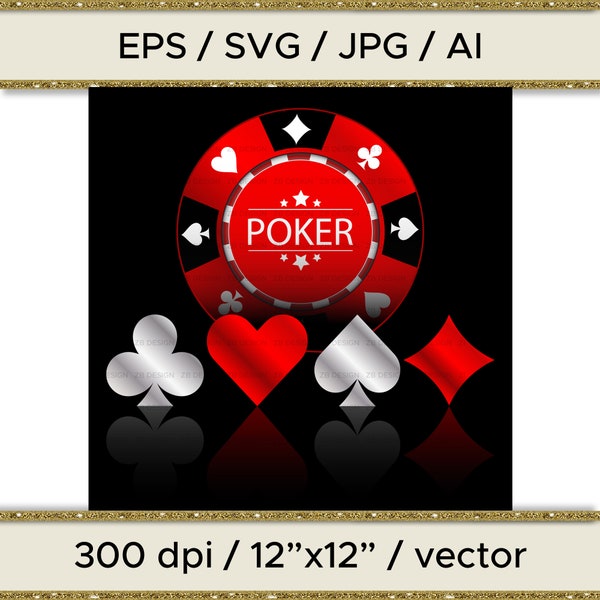 poker playing cards, poker chip, dice, eps, svg, ai and jpg file, 300 dpi, Digital Upload - Silhouette Printable. Code: 55