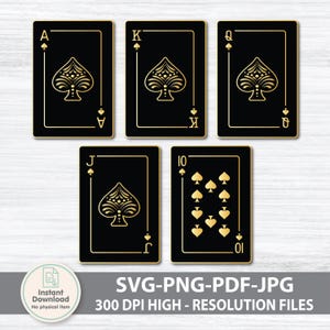 Royal Flush Spades – Luxury Black & Gold Poker Cards (SVG, Png, jpg, pdf) Poker Decor digital download