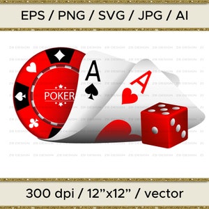 Poker Clipart Bundle | Casino Cards, Chips, Dice | Vector Svg Png Jpg Eps AI | 300 DPI Instant Download | Code: 167