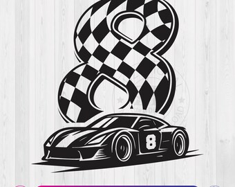 Race Car 8th Birthday SVG: Checkered Flag Clipart (Digital Download)