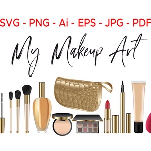 Gold Makeup Clipart Set: Beauty Tools PNG, SVG, Ai (Digital Download)