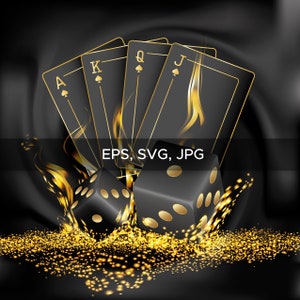 fond en tissu satiné noir, cartes à jouer noires et impression dorée, fichier eps, svg et jpg, téléchargement numérique - imprimable. Code : 19