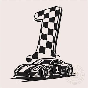 Raceauto verjaardag nummer 1, jongen eerste verjaardag PNG SVG pdf, decor raceauto verjaardag | Bewerkbare verjaardagsclipart, afdrukbaar ontwerp raceauto