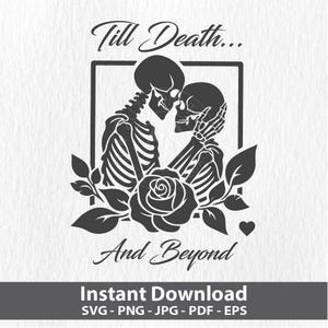 Skeleton Couple SVG for Gothic Wedding Decor – Romantic Skull Clipart for Cricut and Printables – Till Death and Beyond Digital Download