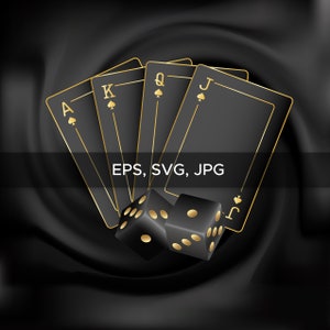 Fond en tissu satiné noir, cartes à jouer noires et impression dorée, fichier eps, svg et jpg, téléchargement numérique - imprimable - kod 1