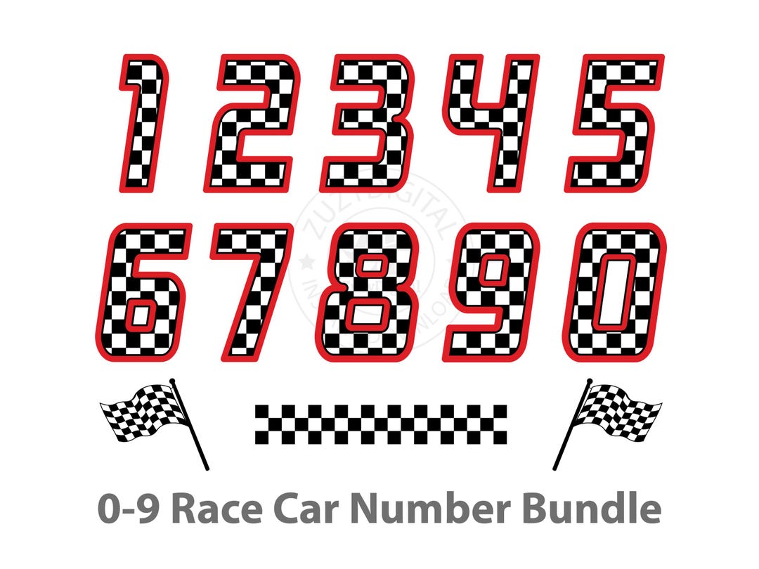 Race Car Birthday Numbers SVG Bundle, Red Checkered Racing Numbers 0-9 ...