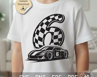 Race Car 6th Birthday SVG: Checkered Flag Clipart (Digital Download)