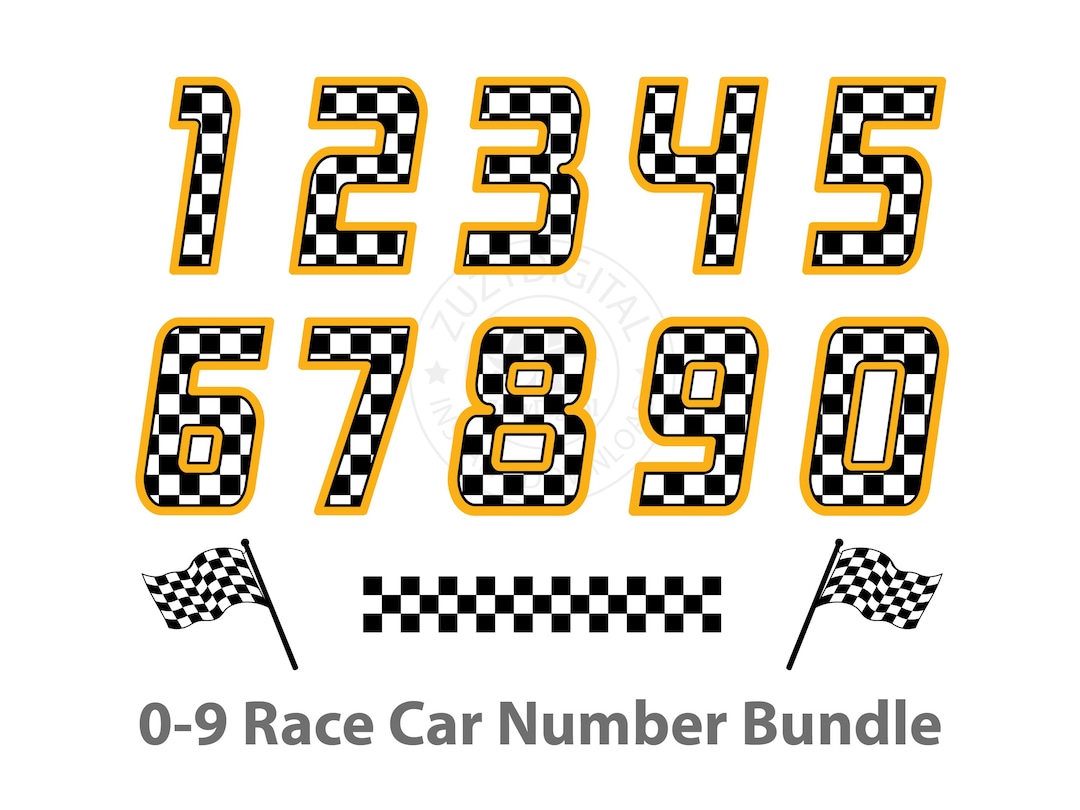 Printable Car Numbers Race Car Birthday Numbers SVG Bundle, Checkered Flag Numbers, Racing ...